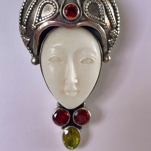 Bali Goddess Bone & Gemstone Pendant SS